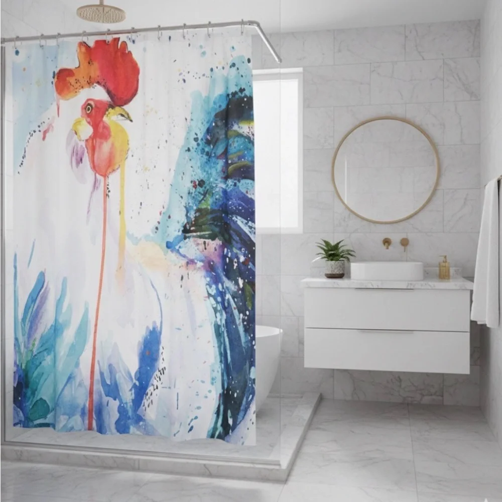 Colorful Watercolor Rooster shower curtains NWOT